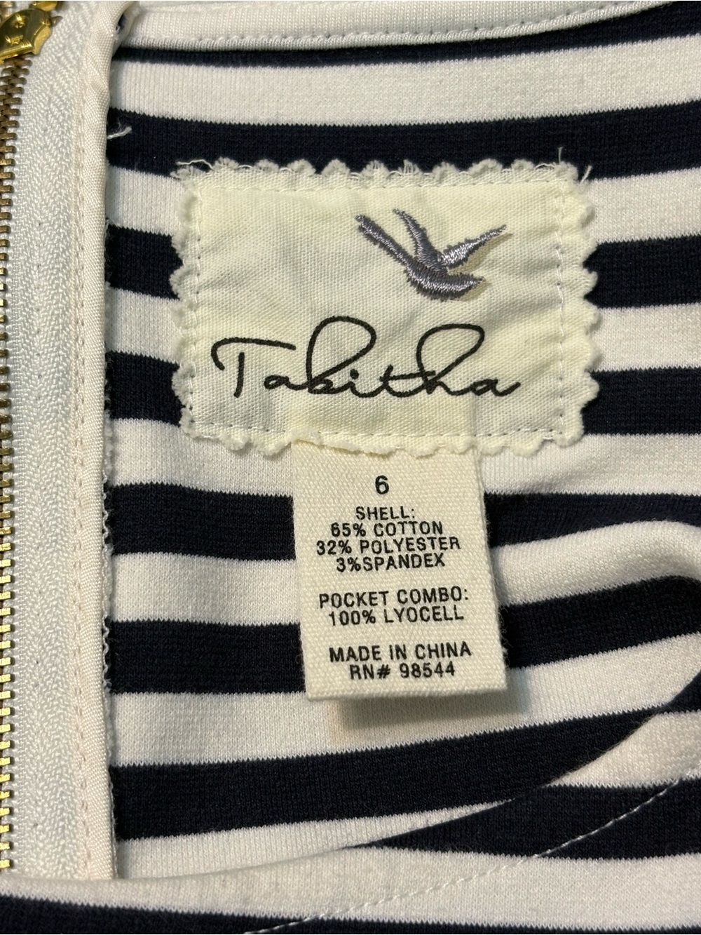 Tabitha Black and White Striped Midi Dress with Denim Patch Pockets - Picture 6 of 13
